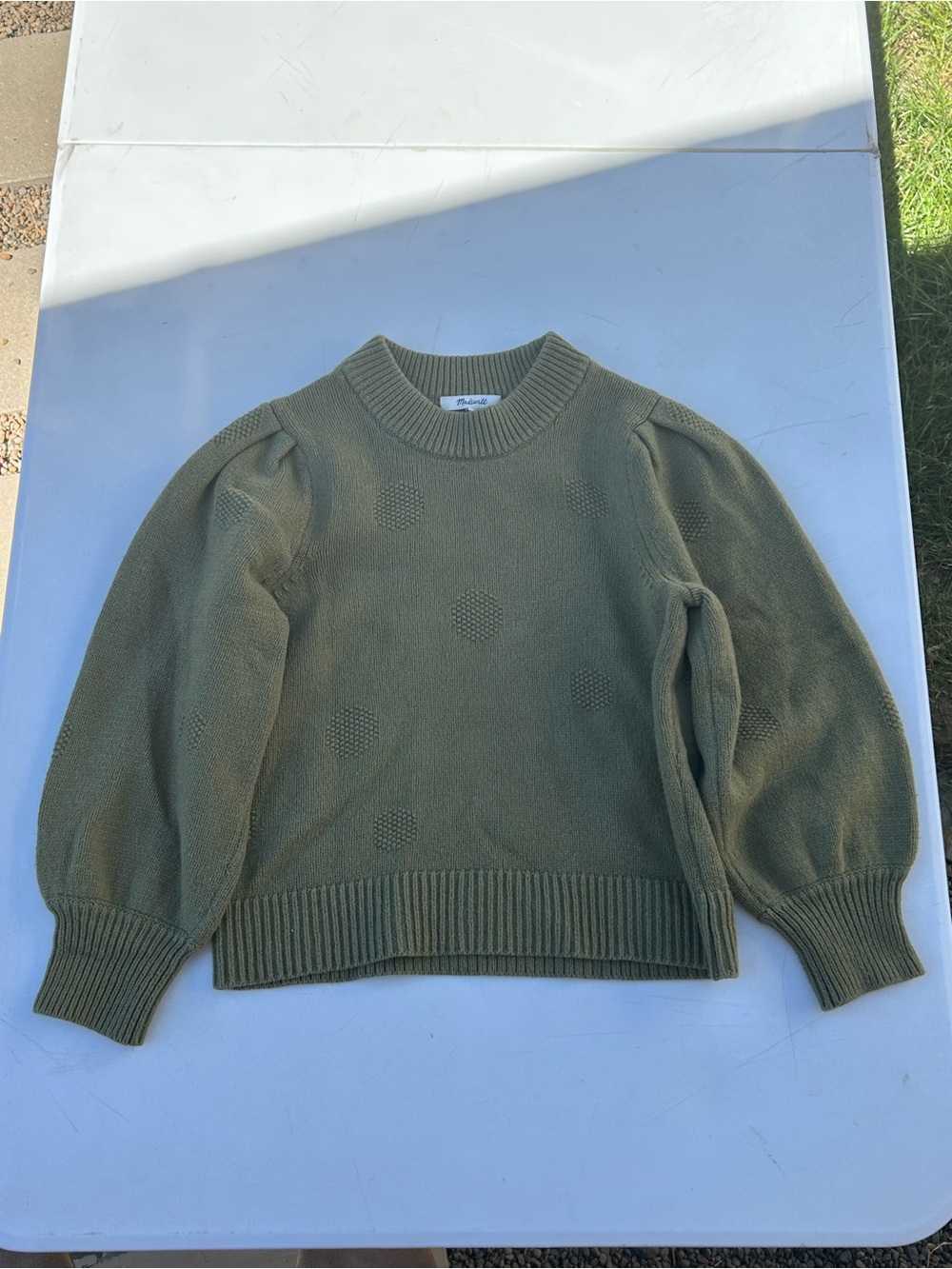 Madewell Vintage Moss Dotted Eaton Puff-Sleeve Pullover Sweater Size M